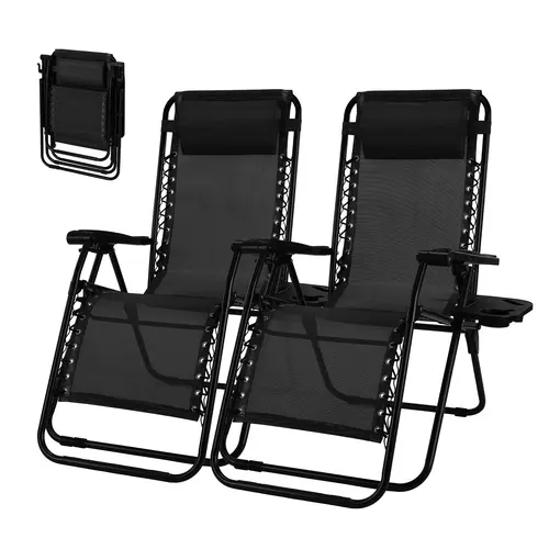 Sweetcrispy 2-Pack Armless Recliners - Lightweight Collapsible Camping Loungers with Cup Holder Trays, Adjustable Pillows, Outdoor Beach Chairs for Camping, Patio Use