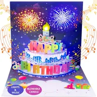 INPHER Interactive Greeting Card - Fireworks Pop-Up Cake, Blowable Colorful Lights & Music Fun Party Card for Boyfriend (Office Stationery), Birthday Card For Boyfriend, Fun Party Cards,back to school,back to school haul