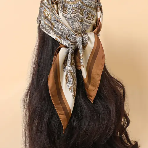 Women's Paisley Print Square Scarf, Boho Style Head Scarf, Fashion Headscarf, Fashion Hair Accessories for Women & Girls, Fashion Hair Scarves, Boho Floral Scarves
