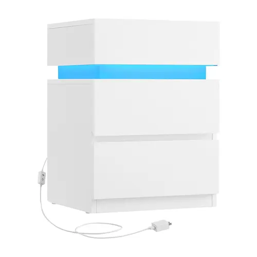 VASAGLE Nightstand with LED Lights, Adjustable Light Colors, Bedside Table, Side Table with 3 Drawers, Modern Style, 13.8 x 15.7 x 21.7 Inches