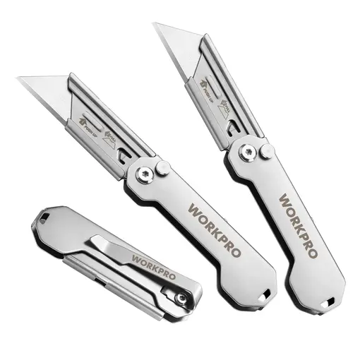 #backtoschool WORKPRO 3-Pack Folding Utility Knife, Quick Change Blades Box Cutter, EDC Foldable Pocket Utility Knife Sets with Belt Clip