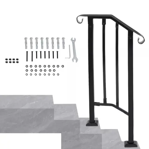 Modern Steel Porch Stair Railing, Balance Aid Safety Grip for 1-2 Outdoor Steps, Collapsible Aluminum Extension Ladder, Black New Home Improvement Accessory