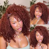 UNice 250% Density Reddish Brown Fluffy Afro Kinky Curly with Layered Finger Coil Ends Glueless 7x5 HD Lace Closure Human Hair Wigs No Slip Beginner-Friendly Natural Looking Summer Wig Super Brand Day