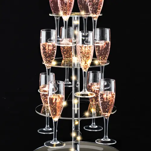 NiHome 3-Tier Acrylic Champagne Tower with String Light - 12-Glass Cocktail Tree Stand, Luxury Elegant Wine Racks for Wedding Party & Cocktails, Bar Kitchenware Utensils