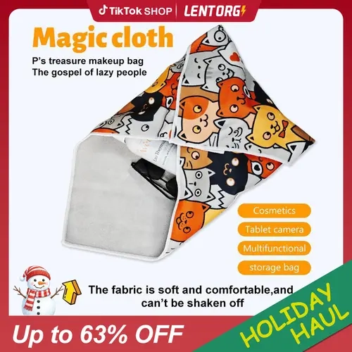 3-Count Polyester 1-Cloth Multi-Functional Self-Adhesive Makeup Bag - Open Lay Flat, Portable, 21.6 in, High-Capacity, Mess-Free Packing, Self-Adhesive Stays Shut, 4-Corners Secure, Hand Wash Only, Ideal for Work & Travel Uses, Camera Lens Protective Wrap