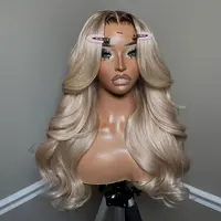Ombre Ash Blonde Body Wave Drawstring Pre-Cut 13X6 Lace Wig Human Hair Wig And 13X6 HD Transparent Lace Frontal Wig With Elastic Strap 180% Density Highlight Ash Blonde Milk Tea Colored Wig Natural Hairline For Woman