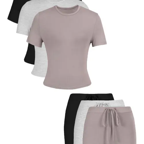 Women's Breathable Solid Color Top & Skinny Shorts Loungewear Set, Casual Comfy Short Sleeve Tee & Shorts Set, Ladies Pajama Set Sleepwear for All Seasons