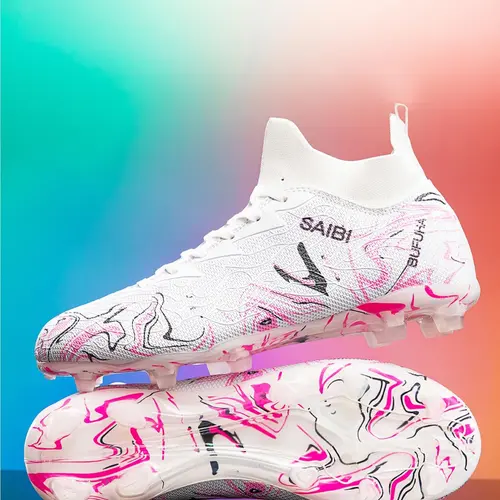 Men's High Top Football Shoes, Random Pattern Lace Up Soccer Shoes, Sports Football Shoes, Football Cleats, Soccer Boots, Comfortable Breathable Football Shoes for Outdoor Training & Competition