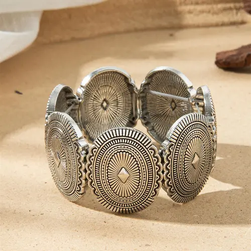 Vintage Western Style Unisex Elastic Bracelet, Pretty Bracelet, 2025 New Style Zinc Alloy Bracelet, Fashionable Boho Style Jewelry for Women & Men, Bangles Bracelets, Bohemian Bracelets
