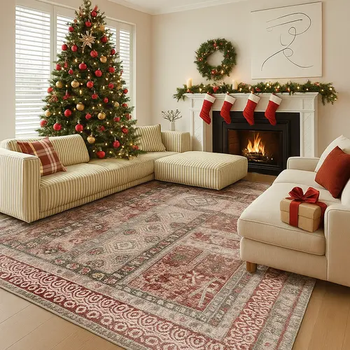 【Back to School】 【Summer Sale Deals】MUGORN Modern Boho Floral Print Home Decor Rug - Soft Low-Pile Machine Washable Durable Area Rug, Non-Slip Backing, Fade-Resistant, Pet-Friendly Living Room Decor Carpet (Mother's Day Gift Option)