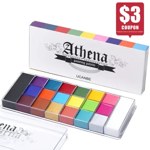 UCANBE Athena Face and Body Oil Paint Palette 20 Vibrant Colors Professional Safe Non-Toxic Tattoo Halloween Special Effects Party Makeup Kit for Kids and Adults