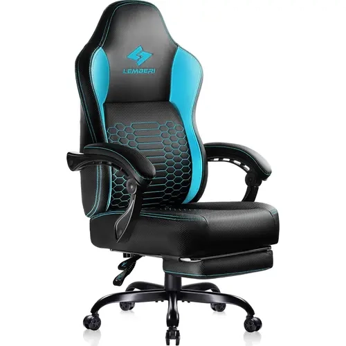 PUKAMI Sturdy Big & Tall Faux Leather Ergonomic Gaming Chair - 400lbs Capacity, 360° Swivel, Adjustable Height, Wide Seat, Footrest, Headrest, Lumbar Support, Linking Arms, Rolling Racing Office Chair for Adults,familyfun