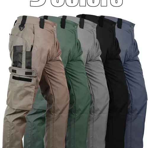 HOMUG Men's Durable Outdoor Training Pants, Men's Multi-Pocket Work Pants, Men's Solid Color and  Printed Pocket Zipper Waterproof Tactical Cargo Pants Without Belt, Regular Fit Sports Pocket Durable Autumn Pants.
