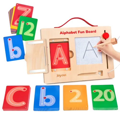 JoyCat Solid Wood Multifunction Letter Tracing Kit - Montessori Language Toys, Letters Language Toys, Alphabet Learning Chart, Magnetic Card Holder, Educational Tool for Ages 4+ Yrs, Gift Ideas for Kids, Learning Materials