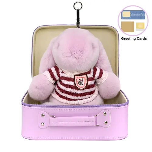 BunnyLulu Preppy 13-in XL Soft Stuffed Animal Plushie in Knitted Striped Sweater, Vintage Suitcase Gift Set for Girls, Clean Girl Aesthetic Room Decor, Cute Stuffies for Collectors, Anniversary & Christmas Gifting, Cute Animal Design
