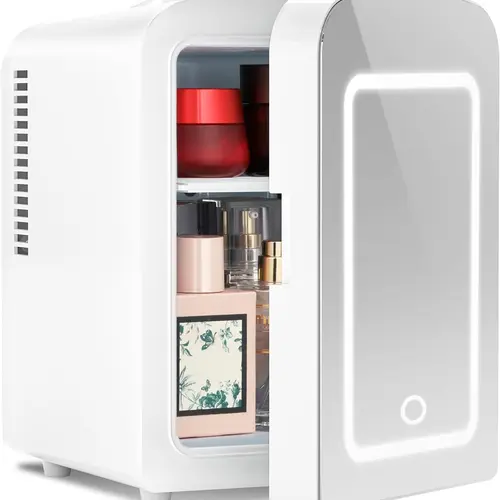 Antarctic Star 4L Portable Mini Fridge Cooler - 25db Quiet Run, 6-can Storage, Car-ready Power, Soft LED Mirror, Home & Office & Road Trips Use, Compact Refrigerator for Bedroom Skincare & Makeup