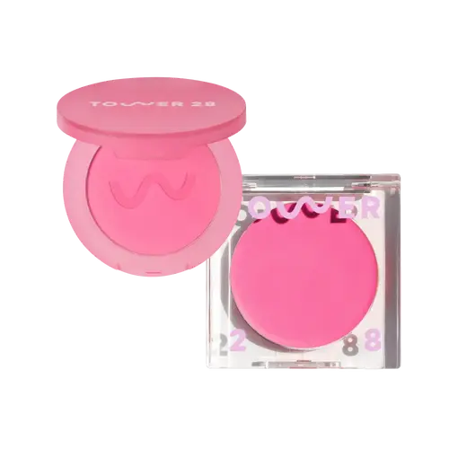 Tower 28 Cheeky Blush Duo Cream and Powder Blush Set, Full-Size BeachPlease and GetSet Powder Blush for Long-Lasting Color, Vegan & Sensitive Skin-Friendly