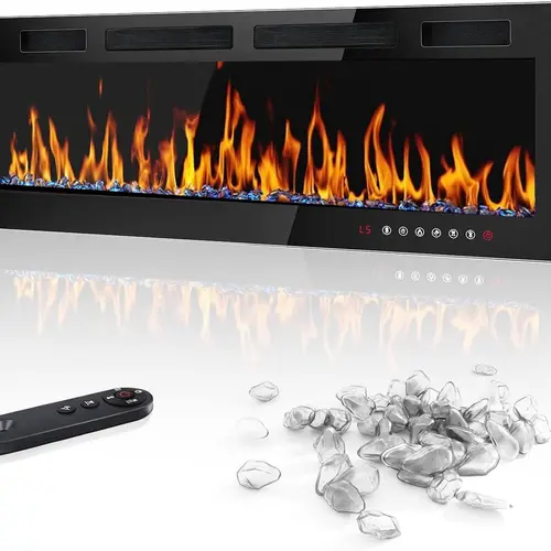 PUKAMI 72 Inch Ultra Thin Electric Fireplace-Narrow Bezel Linear Fireplace Heater Recessed Wall Mounted, Remote and Screen Control, 8H Sleep Timer, Low Noise, 750/1500W for Living Room, Bedroom