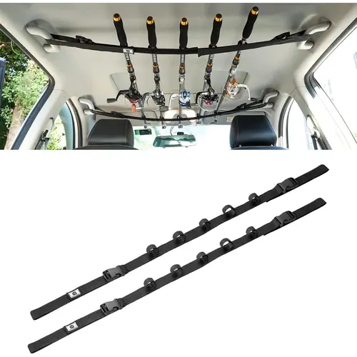 MOKO 2-Buckle Secure Vehicle Fishing Rod Holder, Heavy-Duty Adjustable 30-54 Inch Roof Rack Storage (5-Rod Capacity), Accessories for Truck, Car, SUV, Wagons, Van, Fishing Rod Holder Accessories