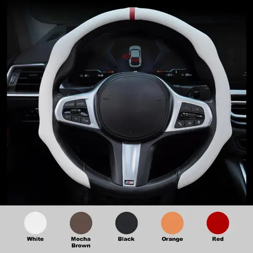 SUPEREVER Napa Leather 15in 5D Premium Steering Wheel Cover - Ultra-Thin, Breathable, Anti-Slip, Sweat-Resistant, Easy-Install Universal Fit Car Accessory for Racing, High-Performance Driving, Interior Decor, Improves Safety & Comfort, Enhances Driving Co