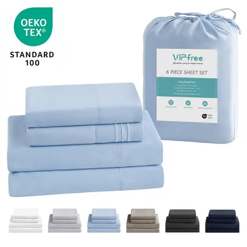 VIPfree 6-Piece FallFreshness Cooling Breath Polyester Fitted Sheet Set - Hotel Luxury Crochet Weave Silky Sheets, Extra Soft, Breathable Bedding Set, Deep Pockets, Easy Fit, OEKO-TEX Certified, Machine Wash Compatible, Suitable for Bedrooms