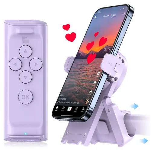 Remote Control for TikTok Scrolling, Wireless Page Turner & Selfie with Smartphone Holder Stand - Camera Video Recording Remote for iOS Android,