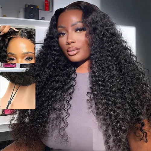 Mamushow 7x6 Glueless Wigs Human Hair Pre Plucked Pre Cut 200% Density Burmese Curly Wave HD Lace Front Wigs Instant Wear and Go 26 Inch No Glue With Drawstring Brazilian Curly Human Hair Wig for Women