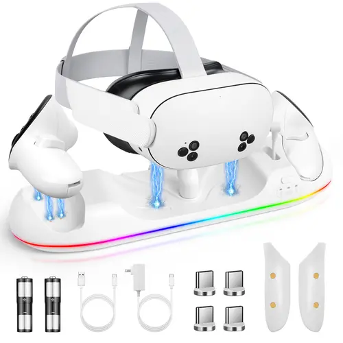 Charging Dock for Quest 3S/3/2/Pro, Fast Magnetic Charging Station LED, Headset & Controllers Dock, 2 Batteries & USB-C Charger DealsForYouDays,back to school,back to school haul