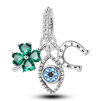 MULA 925 Sterling Silver Charm Necklace for Women, Dainty Good Luck Pendants with 4-Leaf Clover, Evil Eye & Horseshoe - Stylish Spiritual Accessories, Non Tarnish, Spiritual Pendant, Girl, Stylish Accessories, Non Tarnish Jewelry