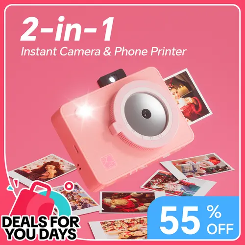Hanin 2-in-1 Digital Instant Camera & 2x3 Portable Bluetooth Phone Printer, Built-In Batteries, Full-Color Dye-Sub Ink-Free Printing, Compatible with iPhone & Android, Travel & Family Photo Use, Digital Camera