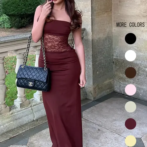 Women's Patchwork Floral Lace Tie Back Sleeveless Cami Dress, Elegant Formal Fashion Chic Feminine Style Long Dress for Party Club Dating Evening Wear, Women Dress for Summer, Evening Party Gown