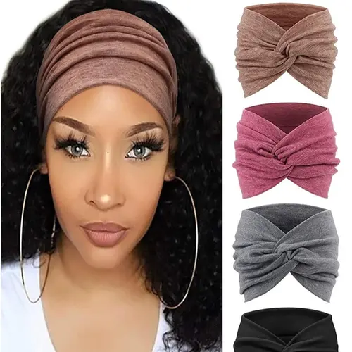 2026 New 4-Piece Headscarf Set for Women, Wide Wave Bohemian Headscarf, Sports Headband, Hair Bows Headbands, Yoga Hair Tie, Running Scarf, Casual Style, Hair Accessory, Hairstyle Accessory