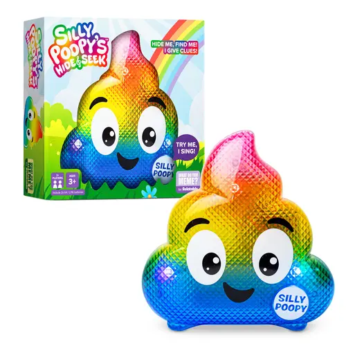 Silly Poopy's Hide & Seek - The Talking Singing Rainbow Hide & Seek Toy for Kids Interactive Play with Clues & Surprise Song 3+