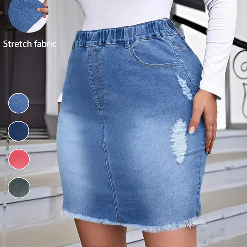 Women's Fitted Elastic Denim Skirt, Sexy Plain Design, Perfect for Party & Daily Wear, Street Fashion Stretch Skirts, Casual Style with Zipper Fly Closure, Casual Streetwear Skirt