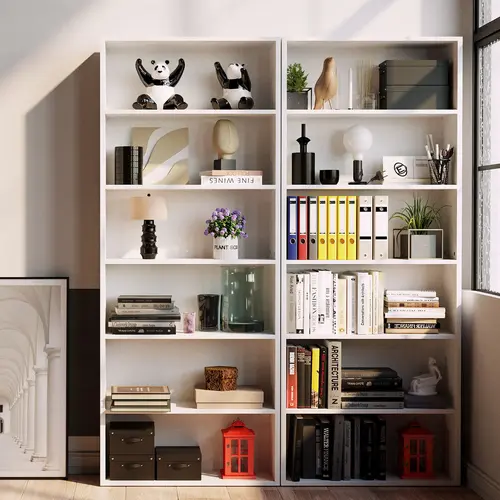 IRONCK 70-in 6-Tier Wide Floor Bookshelf with Storage - MDF Board Stable Indoor Furniture, Home Office & Living Room Bookcase (23.82" W Fit)