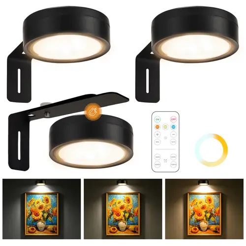 【DealsForYouDays】LIKERTLA Battery-Operated Magnetic Picture Light with Remote Control, 12 RGB Color Changing LED Decorative Wall Lamp, Adjustable RGB, Modern Mood, Dimmable Night & Ambient Lighting for Art Displays, Adjustable Rgb Lighting, Dimmable Night