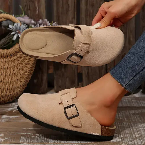 Women's Suede Clogs Leather Mules Cork Footbed Potato Shoes Comfort Slip on Sandals Springfresh