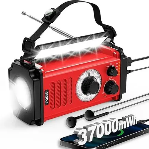 37000mWh Compact ABS Hand Crank Solar Emergency Radio - AM/FM/NOAA Weather Alerts, USB Port, SOS Alarm, Flashlight, Reading Lamp, Headphone Jack, 6.69×2.83×3.26in, 25h 50% Play, Family Survival Gadgets, Outdoor Ready, USB Cable Charger for Winter Storms,
