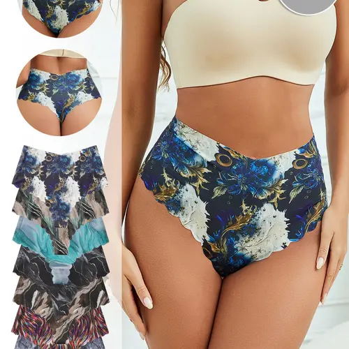 Women's All Over Marble Print Brief, Soft Comfy Breathable Seamless Panty for Daily Wear, Underwear for All Seasons, Breathable Seamless Knicker, Fashion Comfy Underwear, Fashion Panties