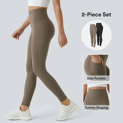 Halara 2-Piece UltraSculpt  High Waisted Tummy Control Side Pocket Shaping Training Leggings Set Yoga Pants Tight Fit Sporty #BackToSchool