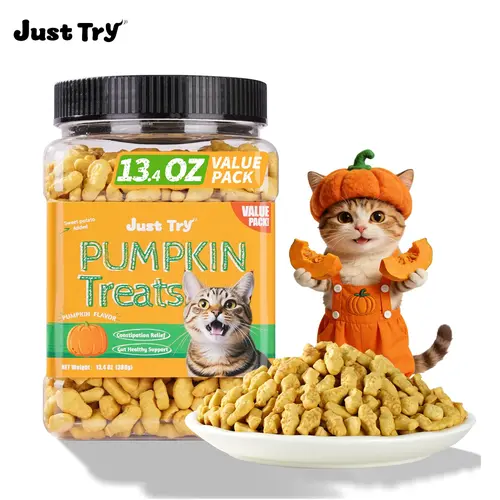 13.4 oz Pumpkin Cat Treats - Low-Calorie Salmon Training Biscuits, Food with Digestion Aid, Sensitive Digestion Support, Hairball Management for Kittens