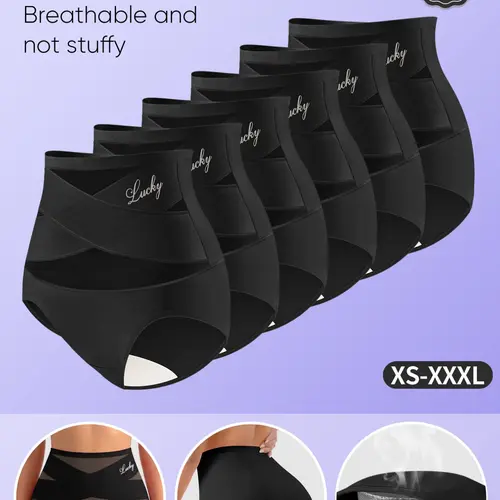 6-Pack Mei Yating High-Waist Mesh Underwear, Stretchy Panty, Lucky Letter Print, Soft Breathable Fabric, Stretchy Comfort, Sizes XS-Xxxl, All Seasons