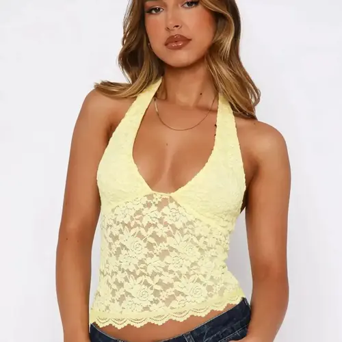 Women's Solid Sheer Backless Halter Neck Top, Fashion Casual Elegant Fitted Sleeveless Chic Top for Daily Outdoor Wear, Ladies Clothes for All Seasons, Lace Cami Slim Fit Top, Womenswear, Piece