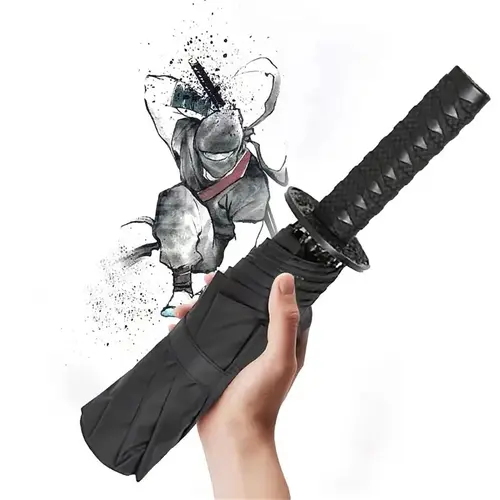 Samurai Sword Design Foldable Umbrella, 1 Count Portable Windproof Umbrella, Durable Foldable Umbrella for Outdoor Travel, Japanese Umbrella