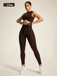 Two-piece Set Women's Letter Pattern Crop Tank Top & High Waist Leggings Tracksuit Set, Athleisure Set, Seamless Workout Sets, Casual Comfy Breathable Seamless for Yoga Gym Workout Running, Ladies Sportswear for All Seasons, Athleisure Activewear