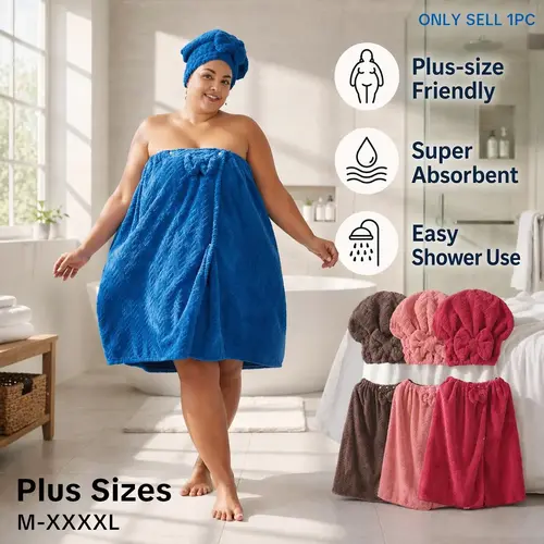Plus Size Bath Wrap & Shower Cap Set, 2-Piece Adjustable Thick Bath Wrap & Shower Cap, Bath Towels Wrap, Ideal for Home Use, Travel, Sauna and Spa, Home Goods #GLOBAL PICKS