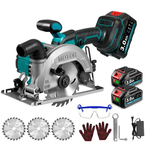 YOFIDRA Cordless Handheld Circular Saw | 48mm Depth/45° Misalignment | Comes with 3 Saw Blades and Dual Batteries | Brushless Motor | Suitable for Wood, Metal, and Stone DIY,father'sdaygifts