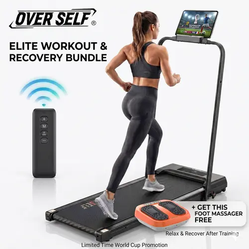 OVER SELF Treadmill, Walking Mat with Handles for Home and Office quiet design , 2.5 HP Portable Walking Jogging Treadmill with Remote Control Home Gym Fitness