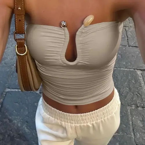 Women's Solid Color Cut Out Crop Tube Top, Casual Strapless Cropped Top for Summer, Elegant Sleeveless Top, Fashion Women's Top for Daily Wear, Womenswear, Crop Tops