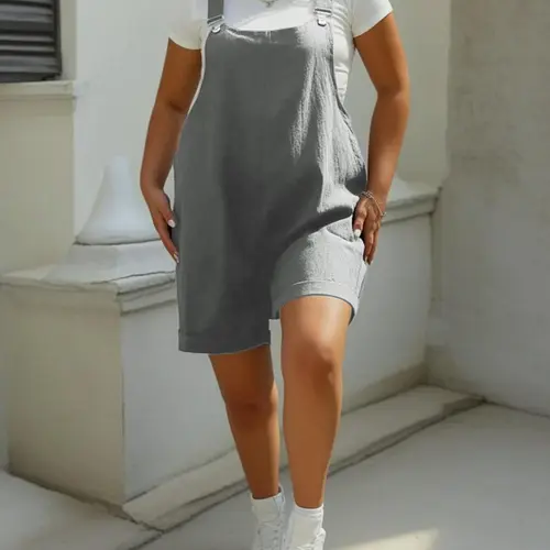 [Plus Size] Solid Color Sleeveless Romper, Jumpsuits Rompers Casual Basic Jumpsuit Comfy Fitted Overalls for Summer, Women's Plus Clothing for Daily Wear, Womenswear, Minimalist